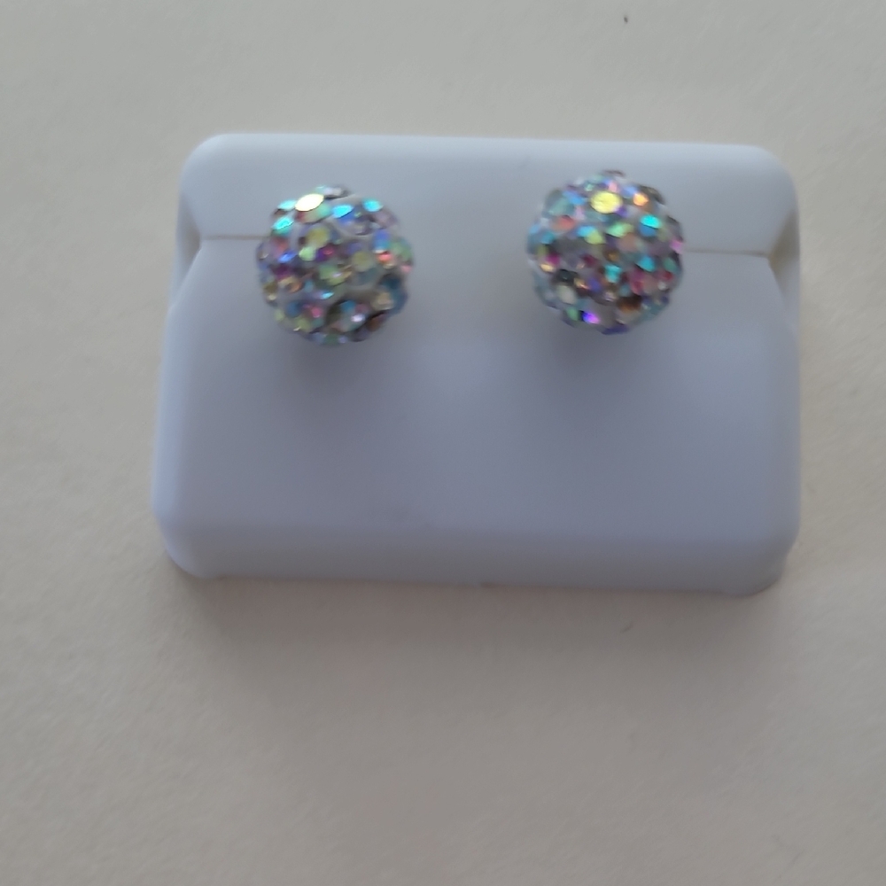 14 Kt Gold Disco Ball Sparkle Stud Earrings